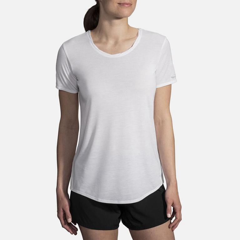 Brooks Women's DISTANCE Short Sleeve Running Shirt - White - Canada (RKGYQ-7236)